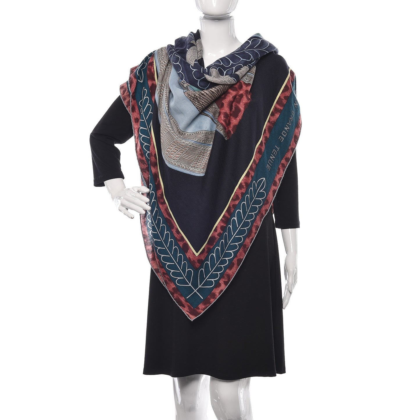 Cashmere Silk Selle d'Officier En Grande Tenue Shawl 140 Marine Petrole Ciel