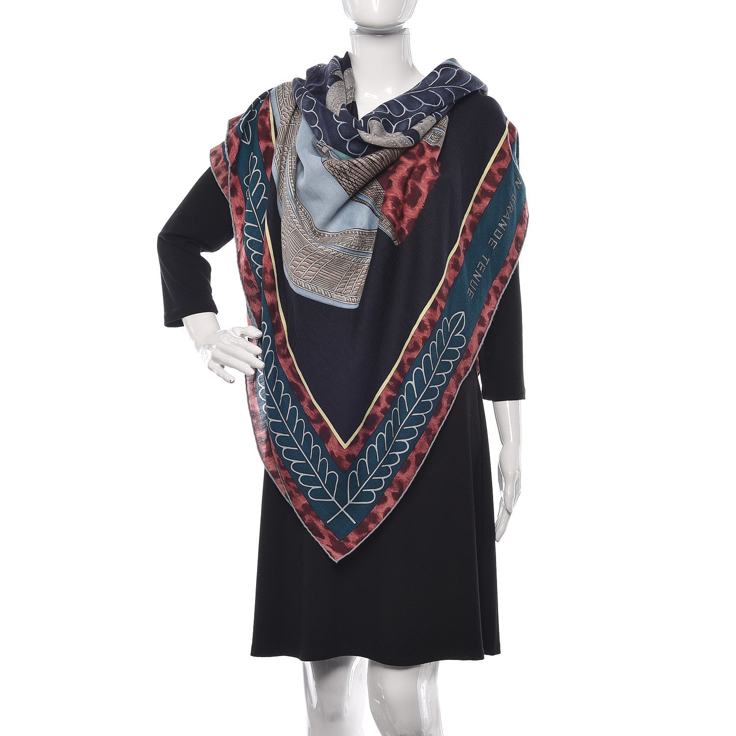 Hermes Cashmere Silk Selle d'Officier En Grande Tenue Shawl 140 Marine Petrole Ciel 2 of 8