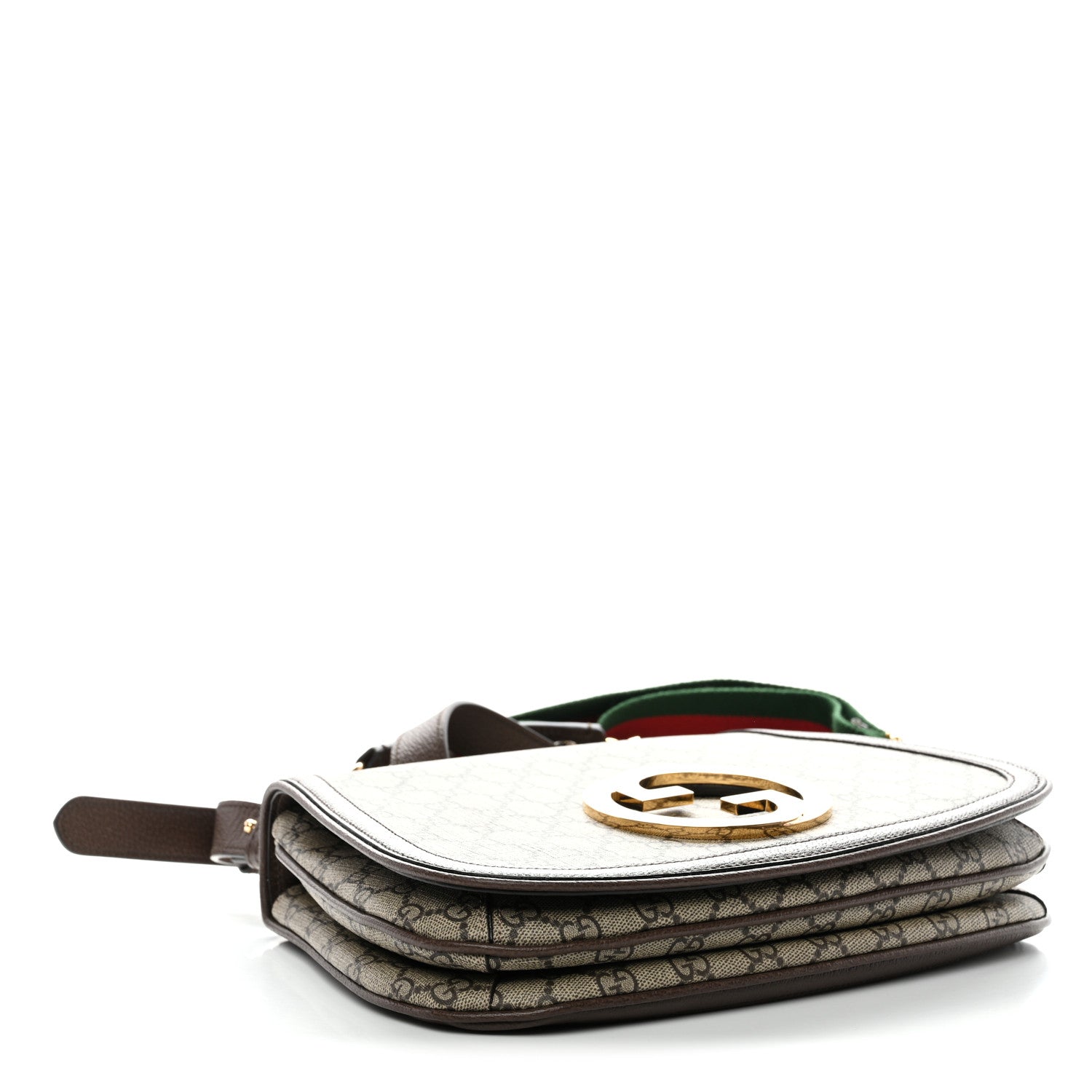 Gucci GG Supreme Monogram Textured Dollar Calfskin Web Medium Blondie Top Handle Shoulder Flap Bag Beige Ebony New Acero 4 of 11