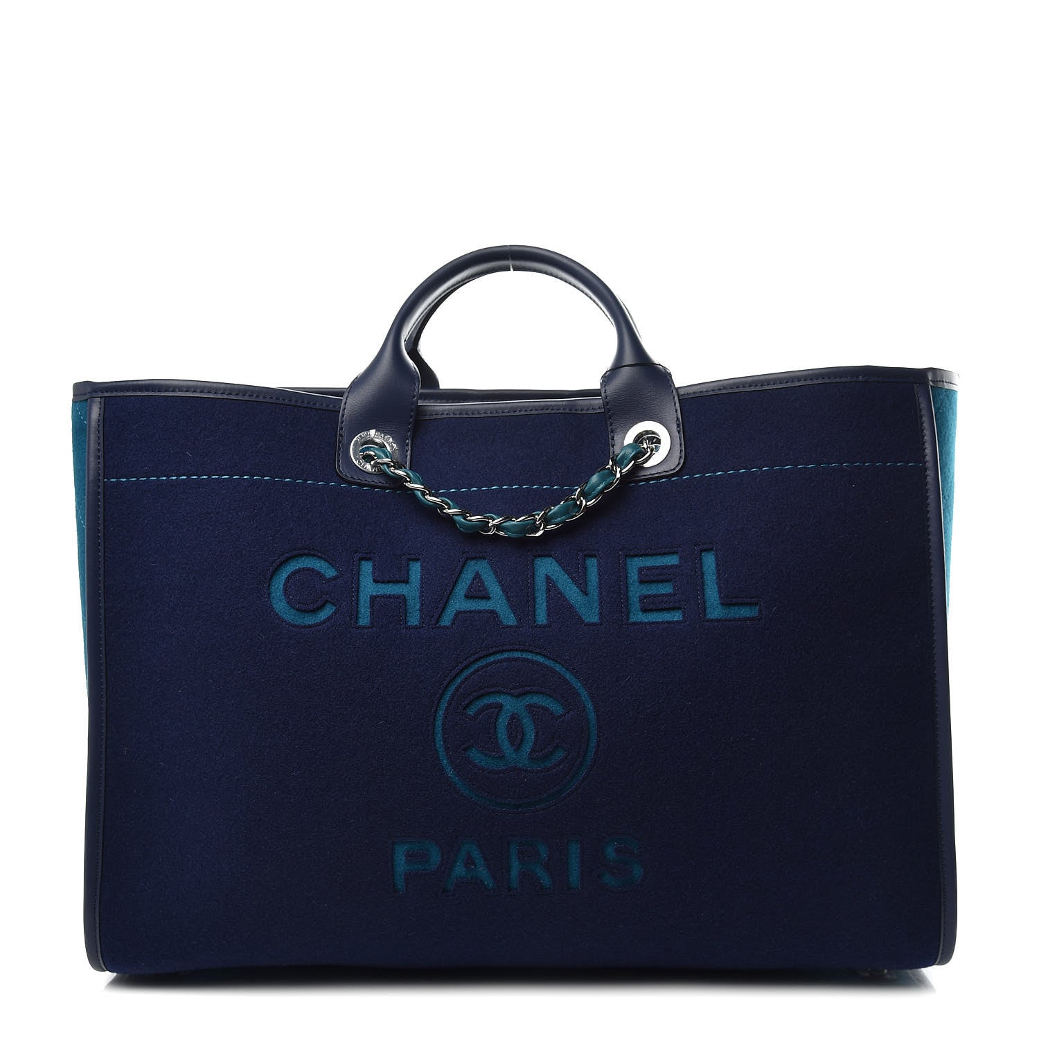 Chanel Wool Felt Calfskin Large Deauville Tote Dark Blue 1 of 10