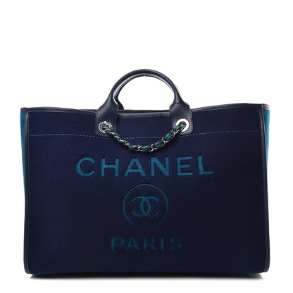 Chanel Wool Felt Calfskin Large Deauville Tote Dark Blue 1 of 10