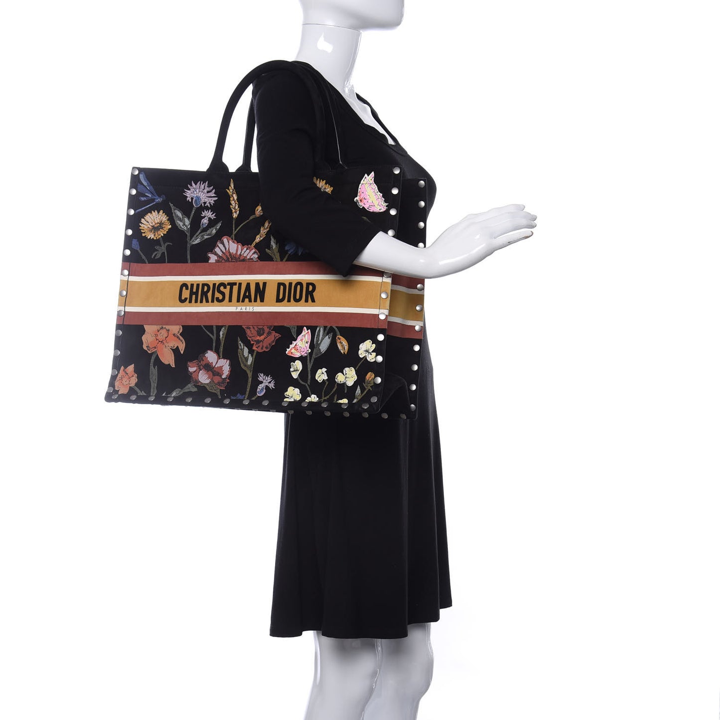 Suede Floral Hand Painted Large Book Tote Black