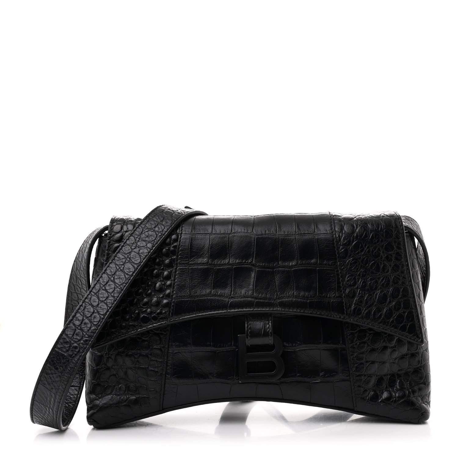 Balenciaga Extra Supple Calfskin Crocodile Embossed Monochrome XS Downtown Shoulder Bag Black 1 of 12