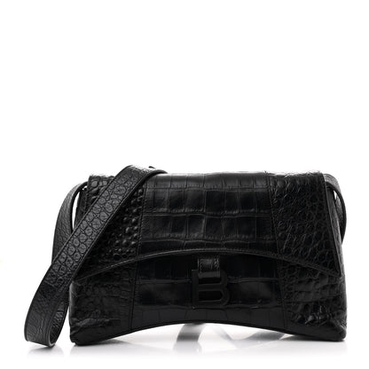 Balenciaga Extra Supple Calfskin Crocodile Embossed Monochrome XS Downtown Shoulder Bag Black 1 of 12