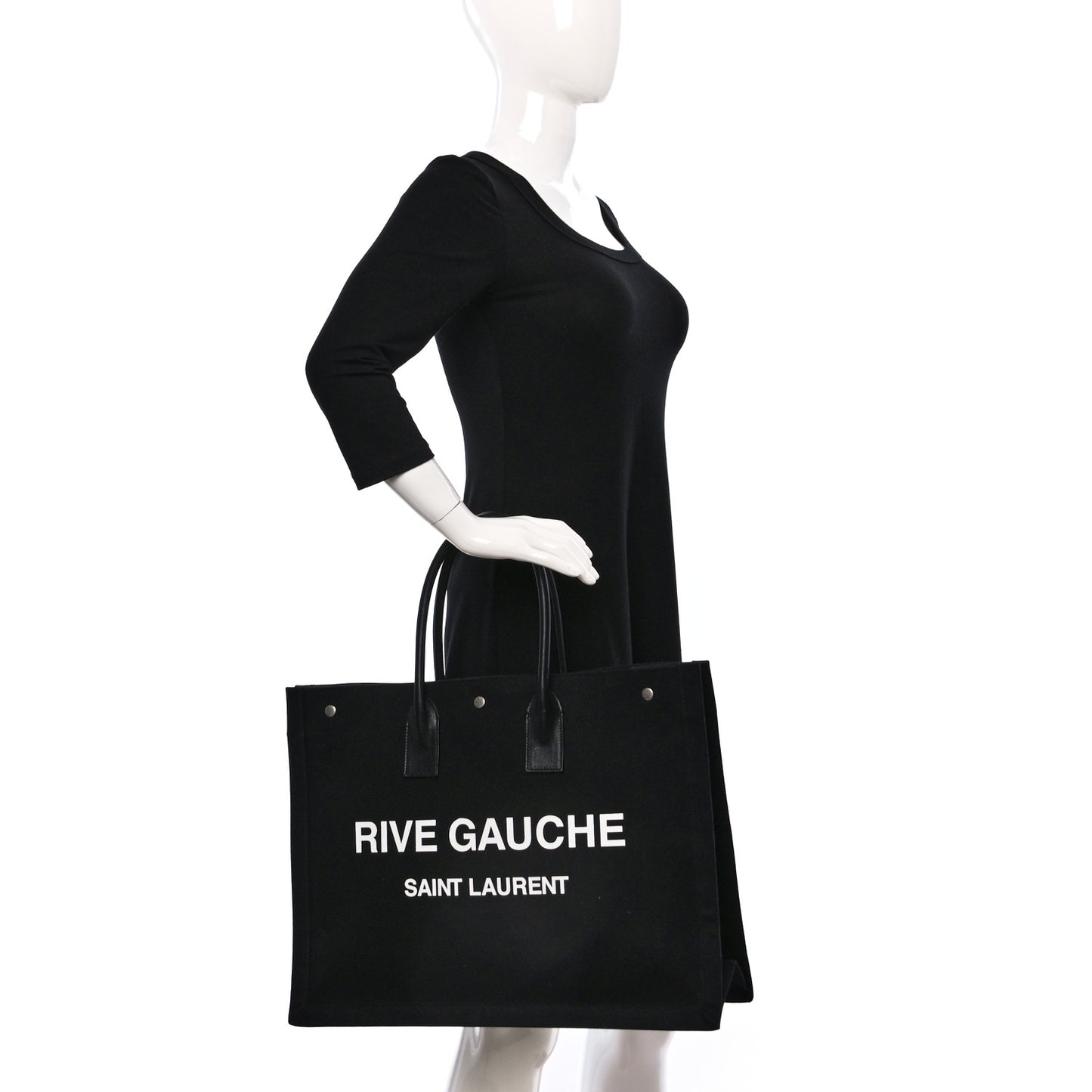 Linen Calfskin Rive Gauche Tote Black