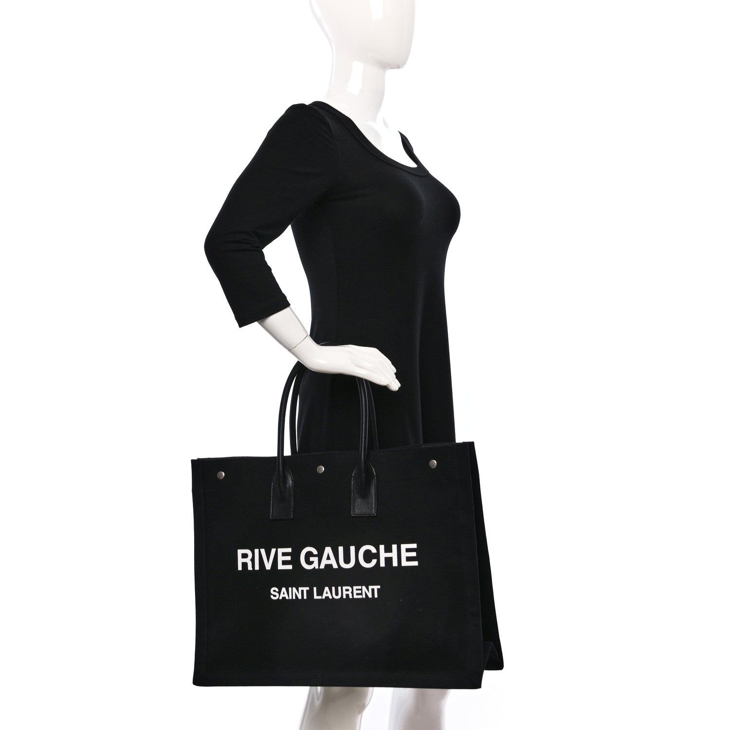 Saint Laurent Linen Calfskin Rive Gauche Tote Black 2 of 8