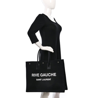 Saint Laurent Linen Calfskin Rive Gauche Tote Black 2 of 8