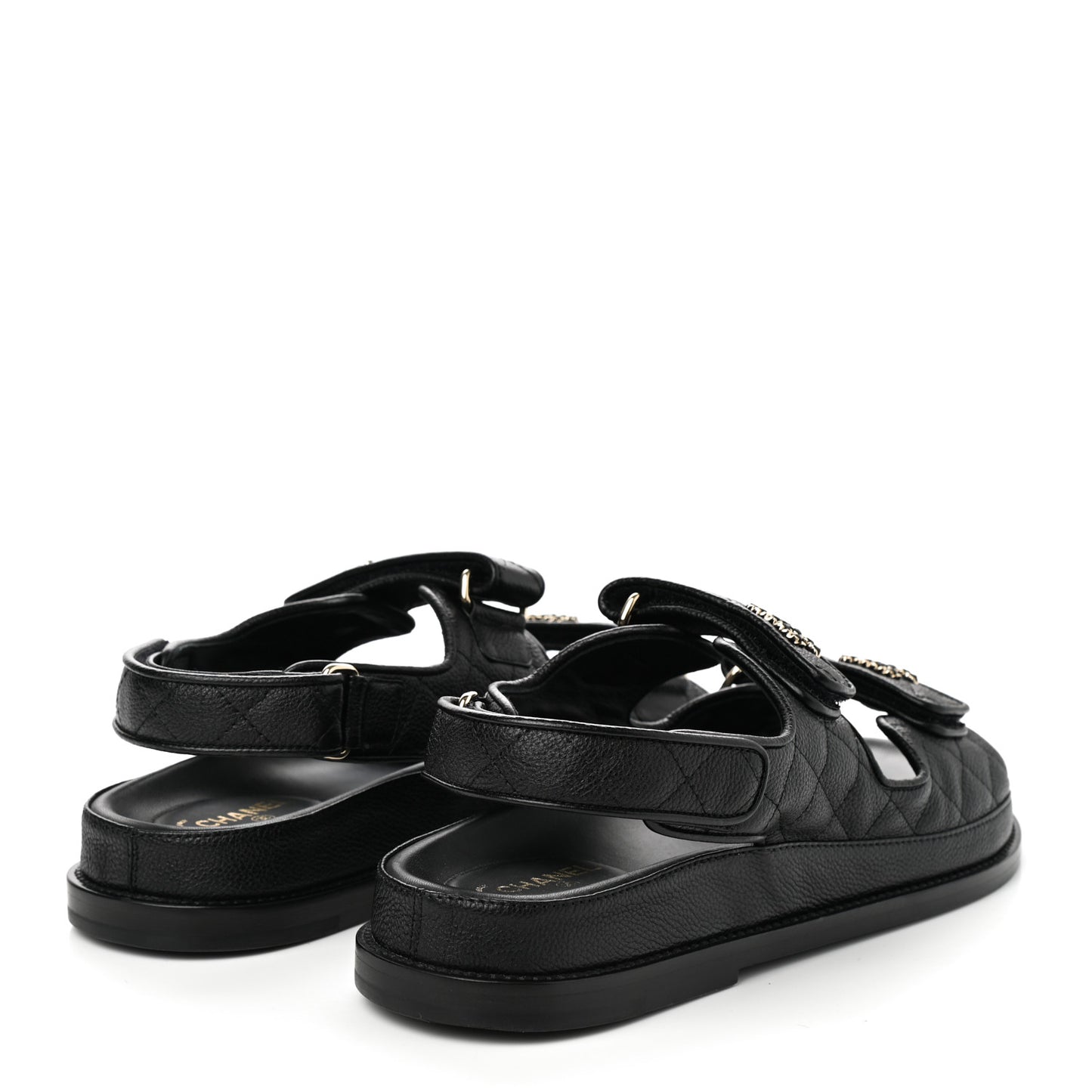 Grained Calfskin Velcro Dad Sandals 39 Black