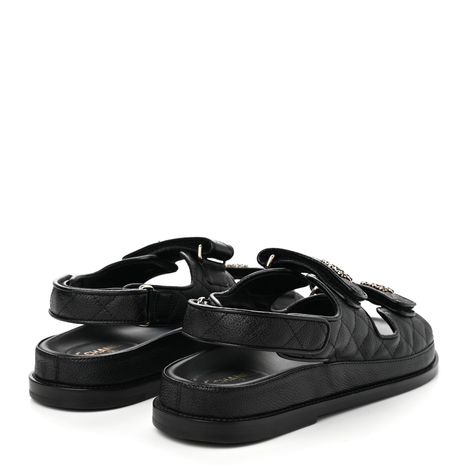 Chanel Grained Calfskin Velcro Dad Sandals 39 Black 4 of 8