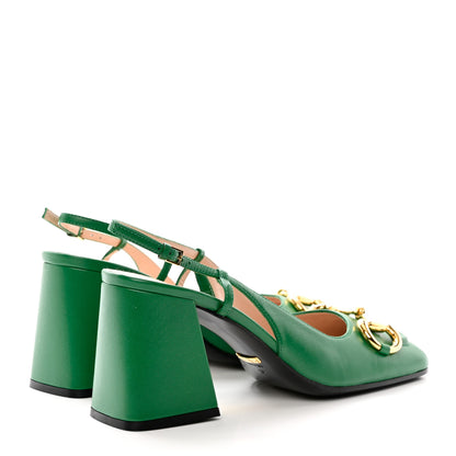 Gucci Malaga Kid Horsebit 75mm Slingback Pumps 39 New Shamarock 4 of 10