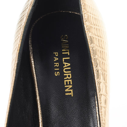 Saint Laurent Metallic Lizard Calfskin Embossed Janis 105 Escarpin Cut Out Pump 38.5 Pale Gold 7 of 13