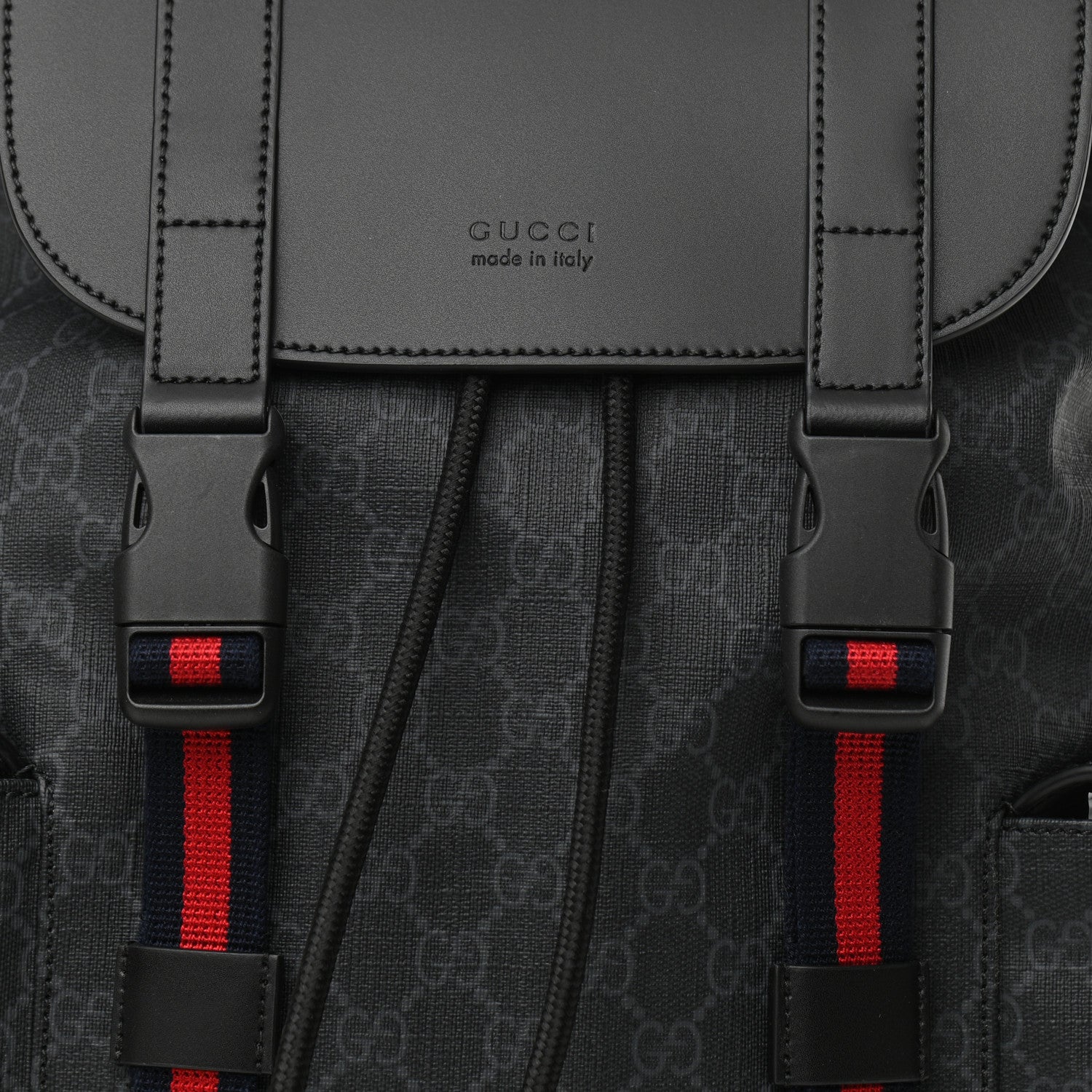 Gucci Soft GG Supreme Monogram Appia Calfskin Web Double Buckle Backpack Black 8 of 10