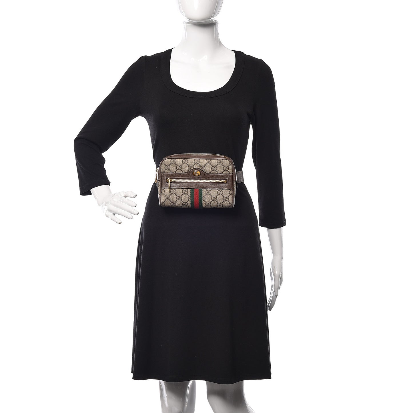 GG Supreme Monogram Web Small Ophidia Belt Bag 105 42 Dark Brown