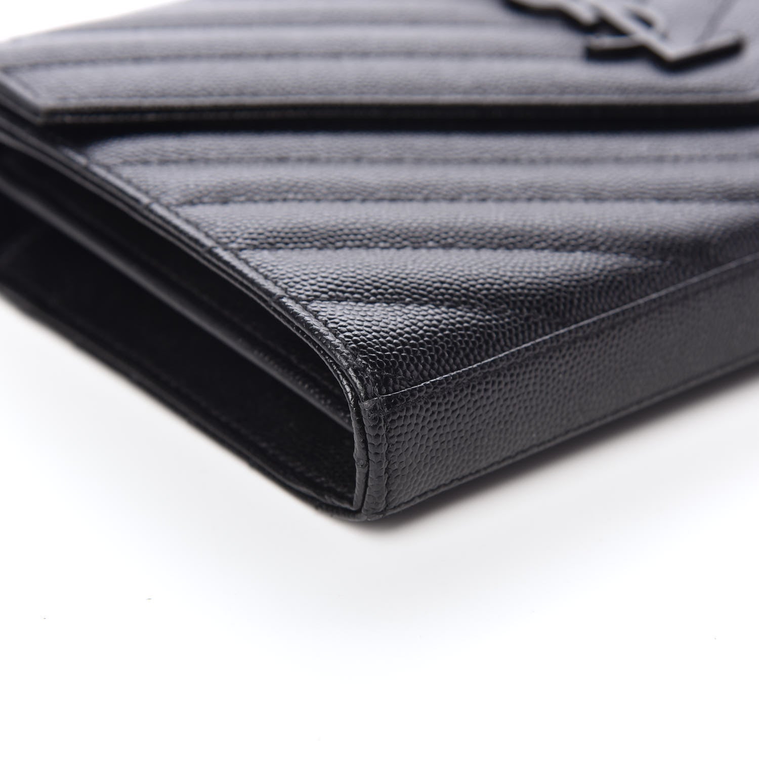 Saint Laurent Grain De Poudre Matelasse Chevron Monogram Chain Wallet Black 7 of 9