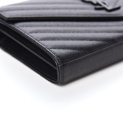 Saint Laurent Grain De Poudre Matelasse Chevron Monogram Chain Wallet Black 7 of 9