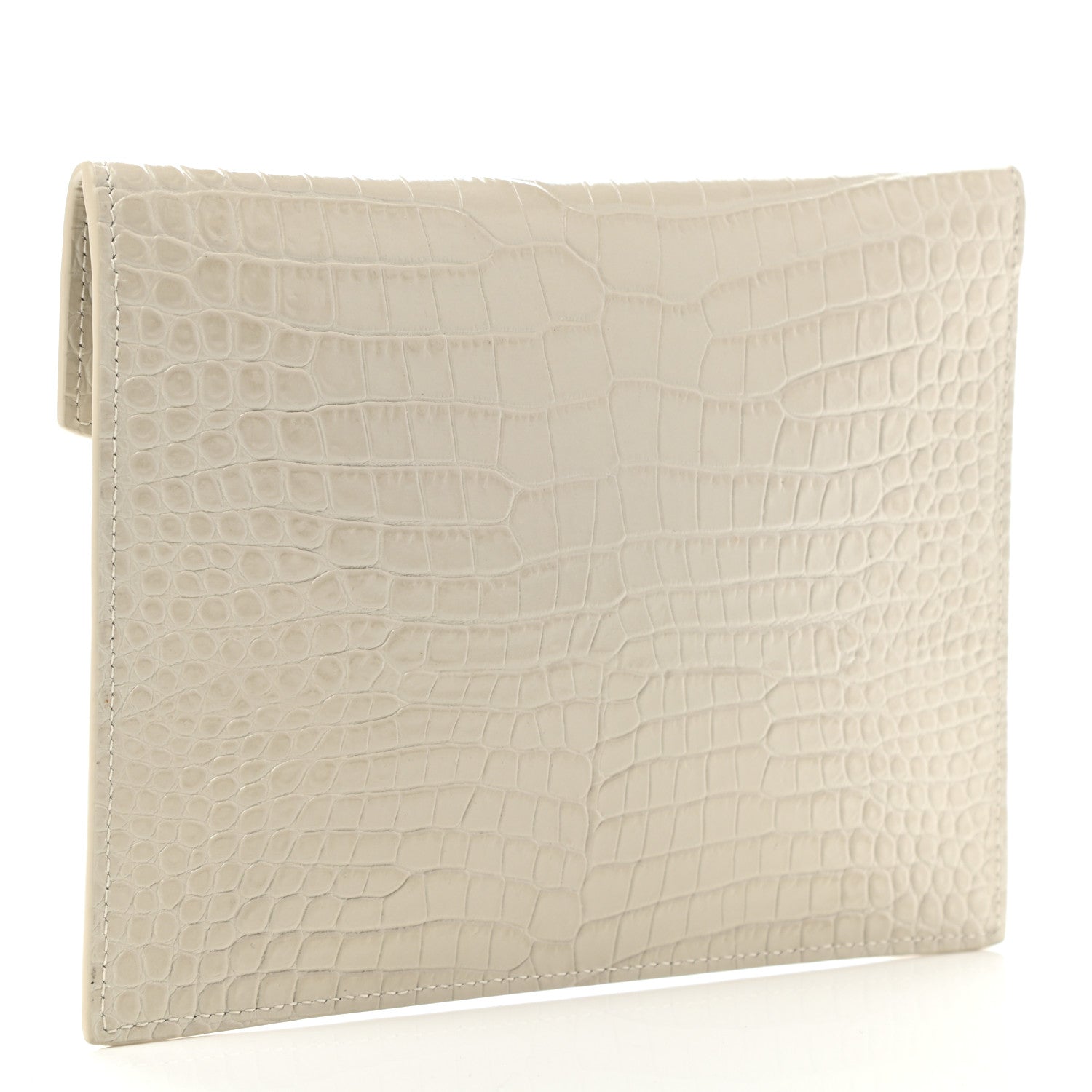 Saint Laurent Calfskin Crocodile Embossed Monogram Uptown Baby Pouch Perle 3 of 7