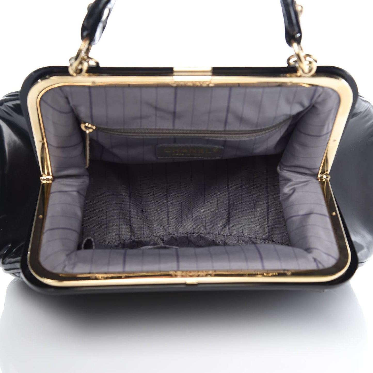 Glazed Calfskin Quilted Small Mademoiselle Frame Bag Black