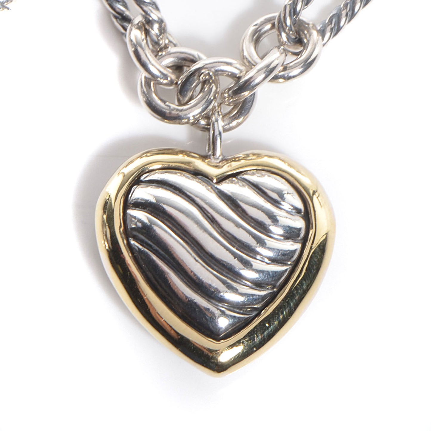 Sterling Silver 18K Yellow Gold Cable Heart Figaro Necklace