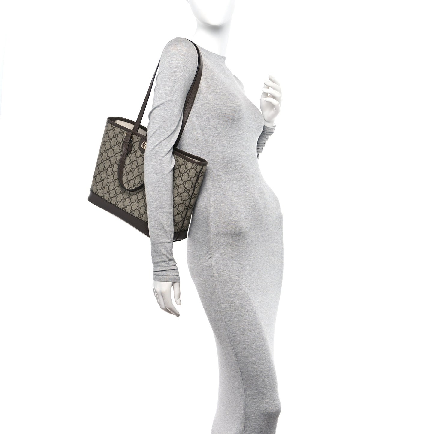 GG Supreme Monogram Textured Calfskin Small Ophidia Shoulder Tote Bag Beige Ebony New Acero