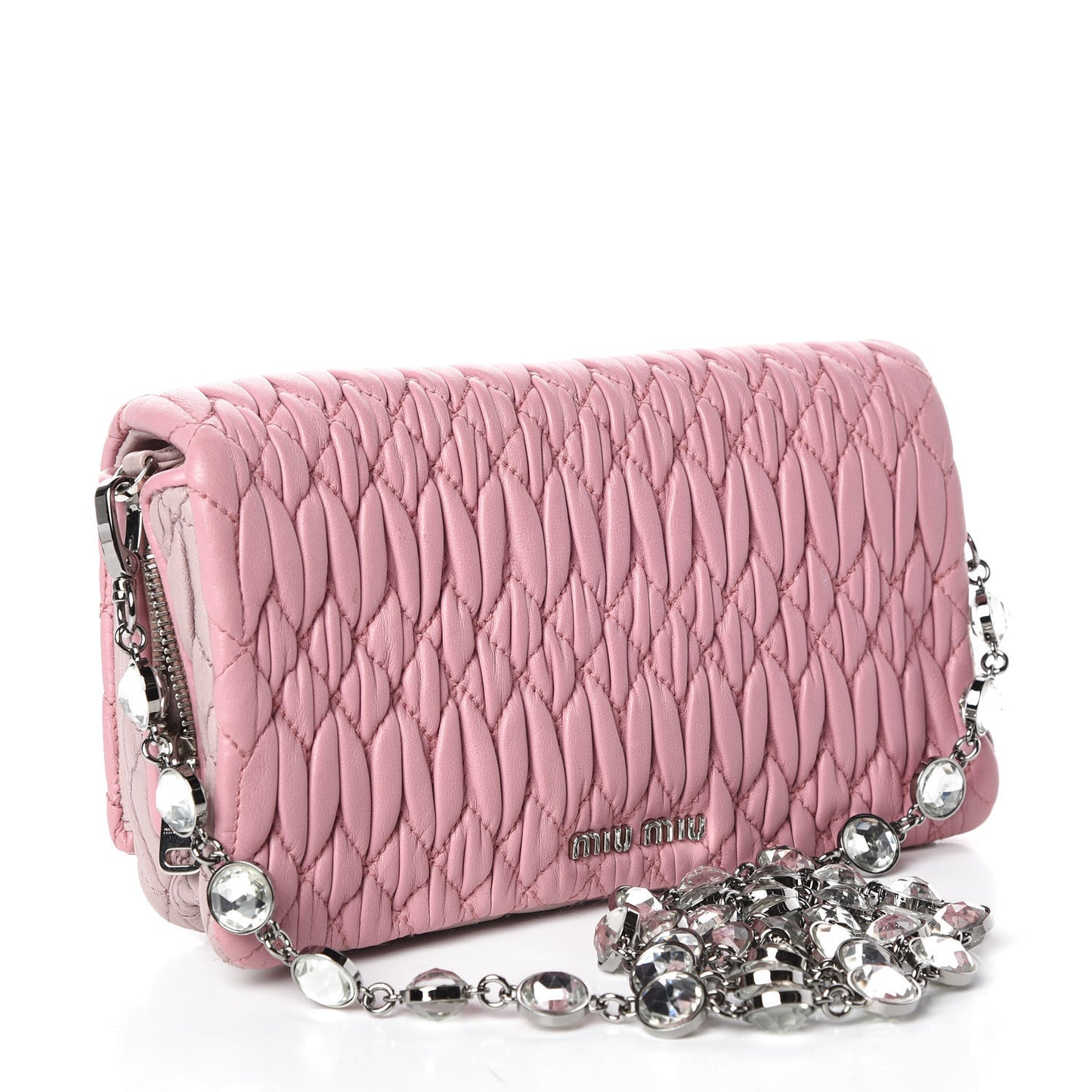 Nappa Matelasse Crystal Chain Shoulder Bag Rosa