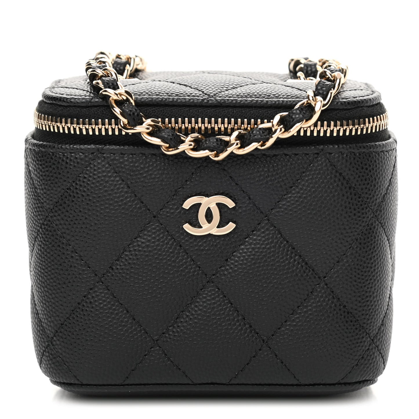 Caviar Quilted Mini Vanity Case With Chain Black