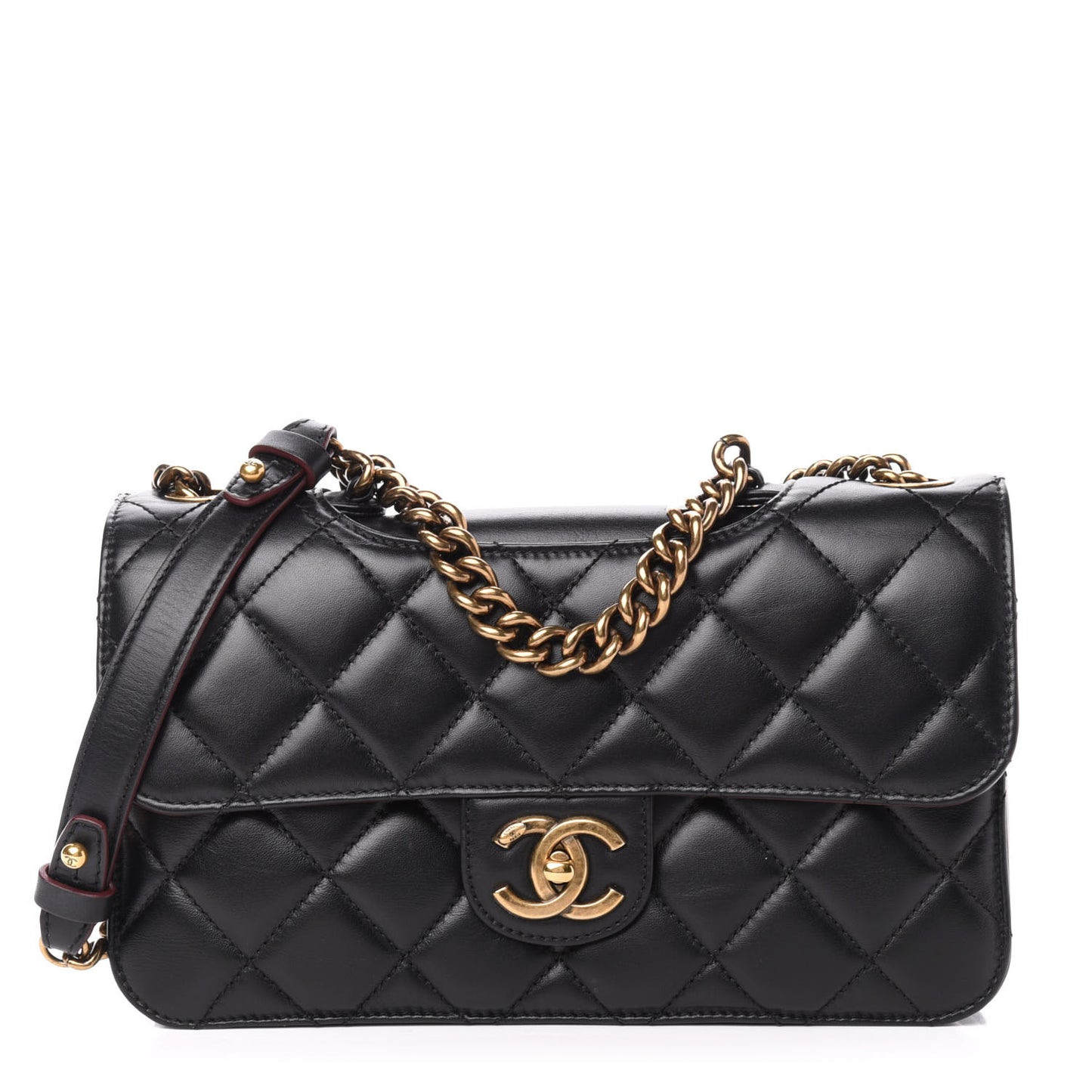 Glazed Calfskin Quilted Medium Perfect Edge Flap Black