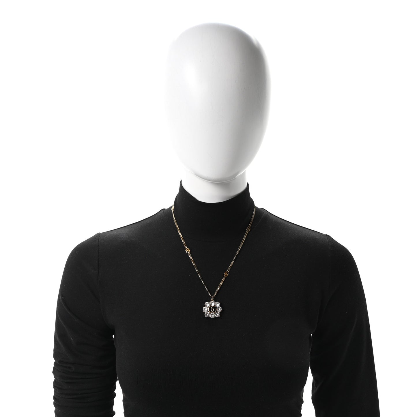 Crystal Embellished Double G Necklace Aged Gold