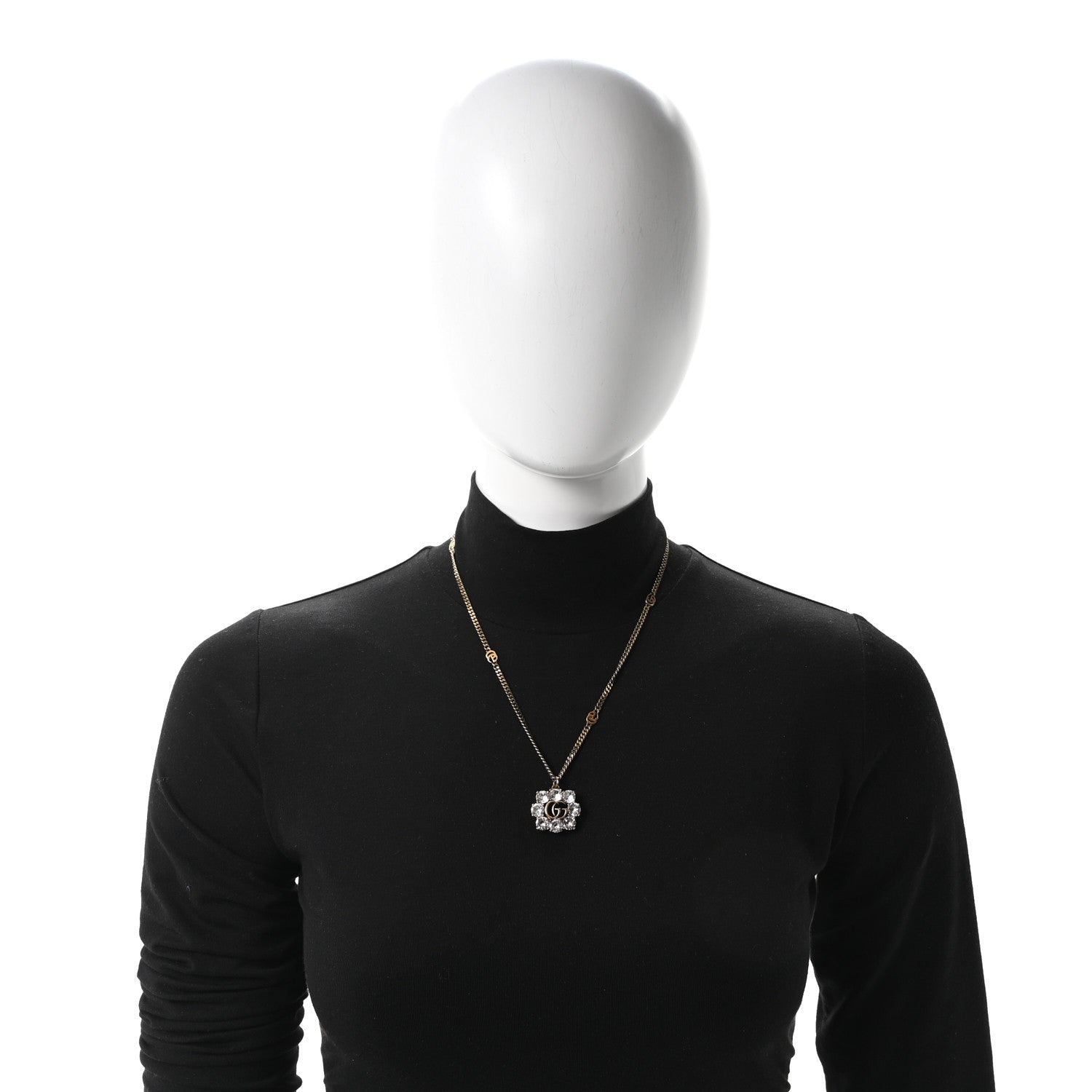 Gucci Crystal Embellished Double G Necklace Aged Gold 2 of 5