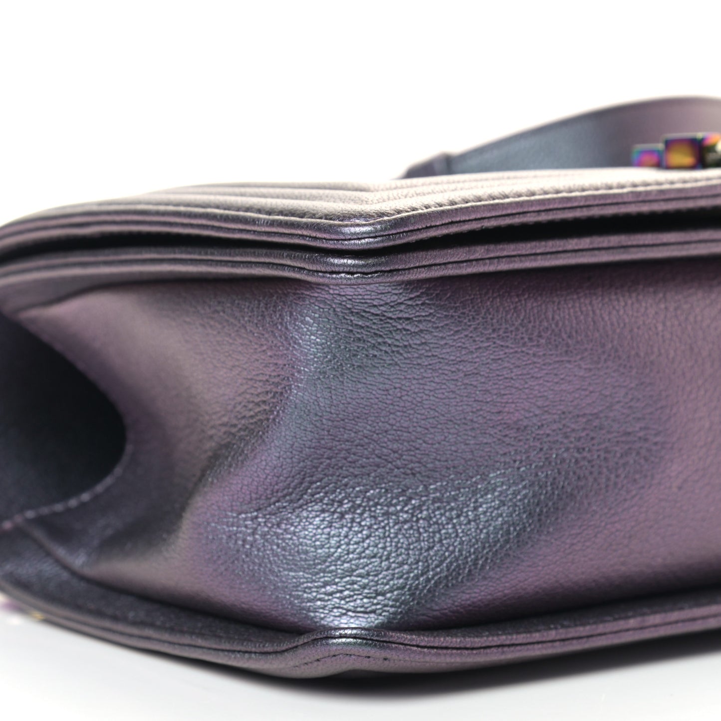 Iridescent Goatskin Quilted Medium Boy Flap Purple