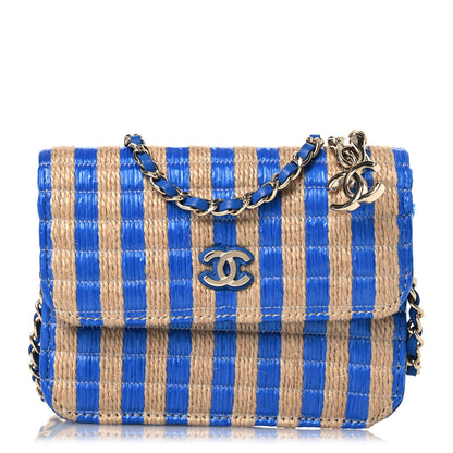 Chanel Raffia Jute Striped Belt Bag Blue Beige 1 of 14
