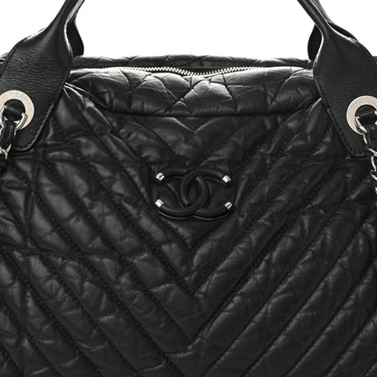 Chanel Aged Calfskin Chevron Large Soft Bowling Bag Black 14 of 19