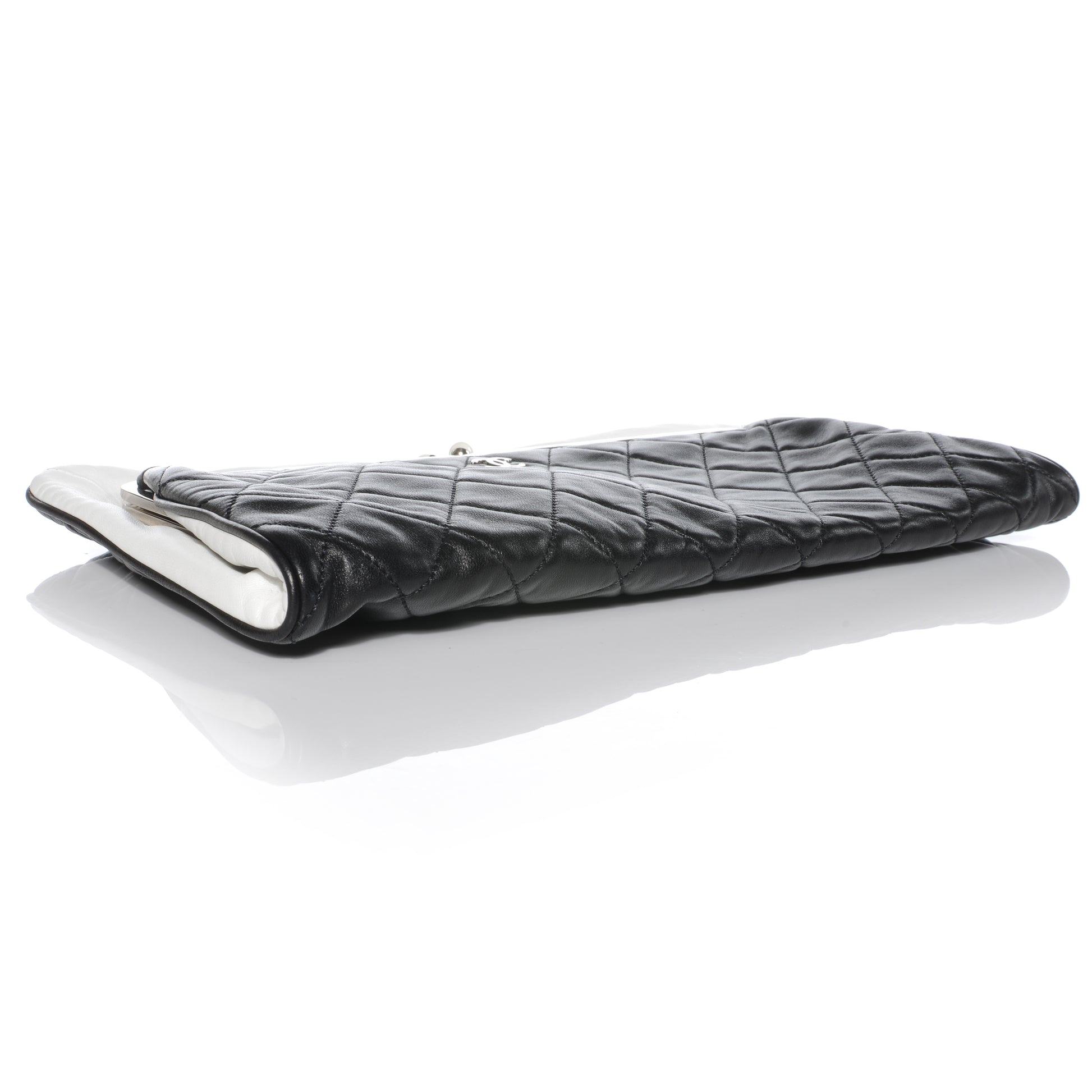 Chanel Lambskin Quilted Resin Pearl Clasp Clutch Black White 4 of 8