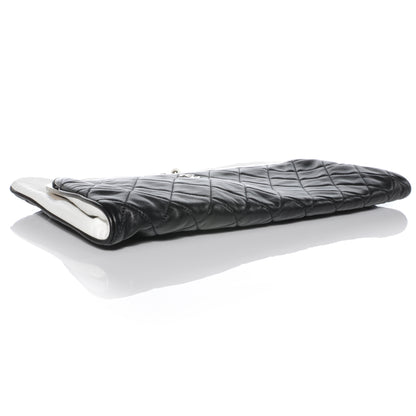 Chanel Lambskin Quilted Resin Pearl Clasp Clutch Black White 4 of 8