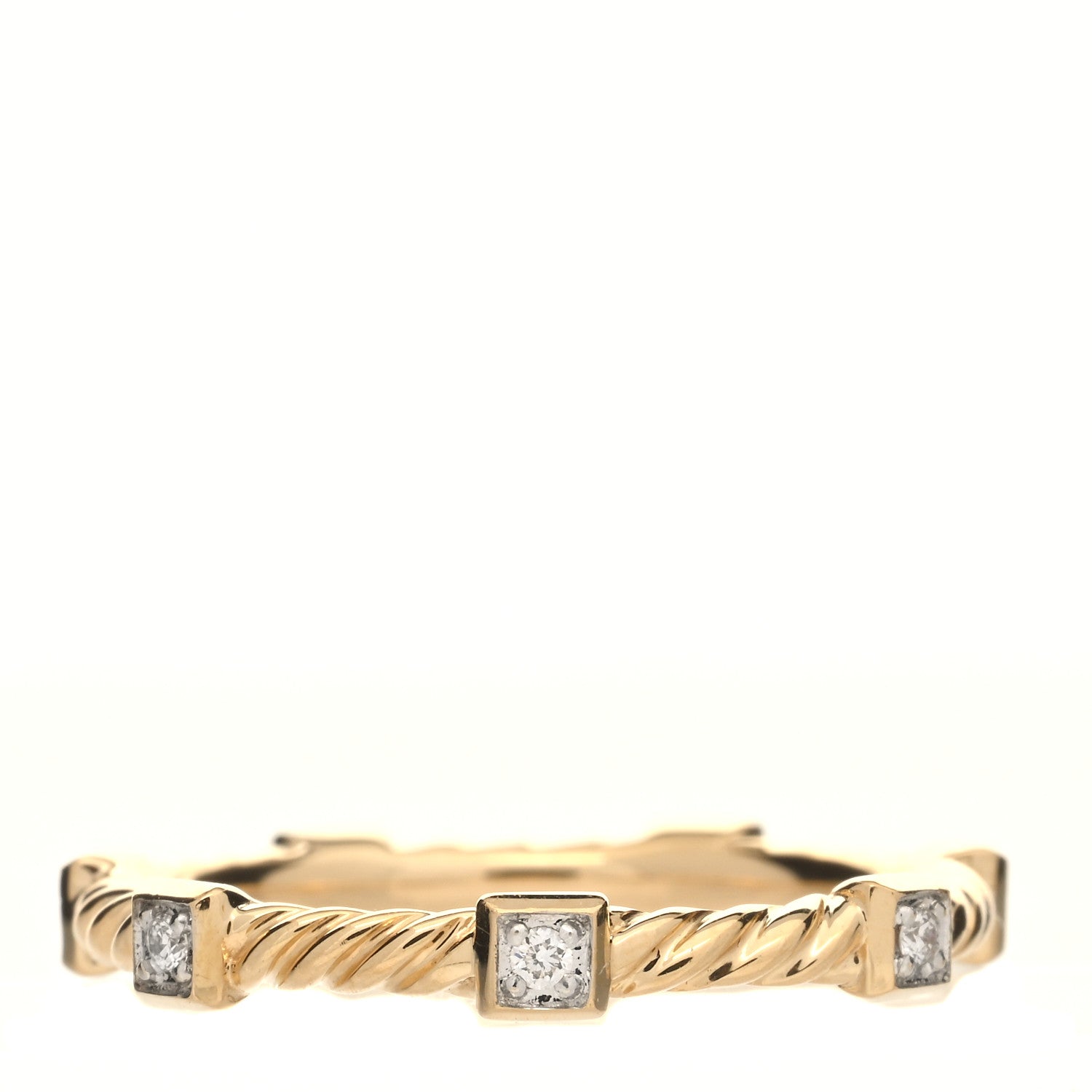 David Yurman 18K Yellow Gold Diamond Cable Collectibles Stack Ring 52 6 3 of 4
