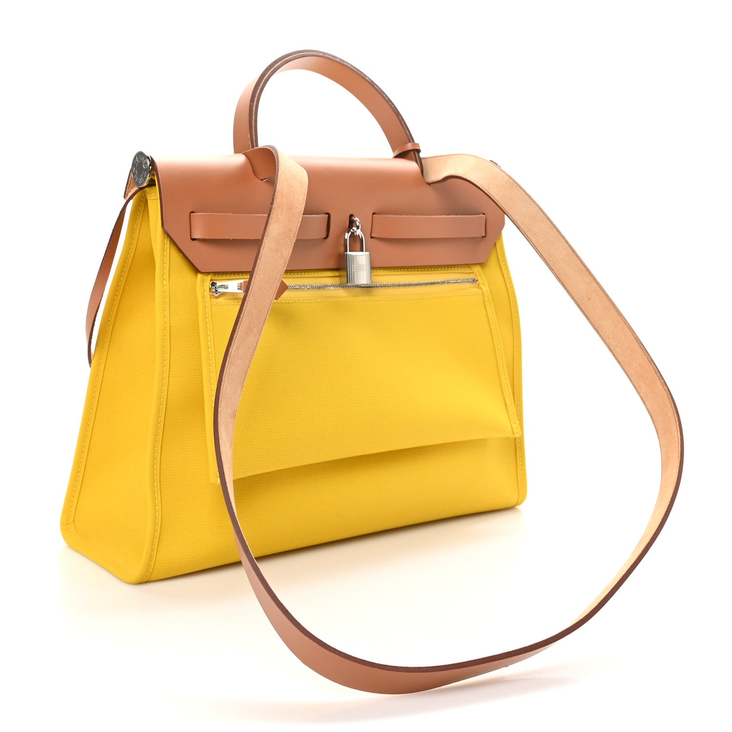 Hermes Military Vache Hunter Toile Herbag Zip 31 Natural Jaune De Naples 3 of 10