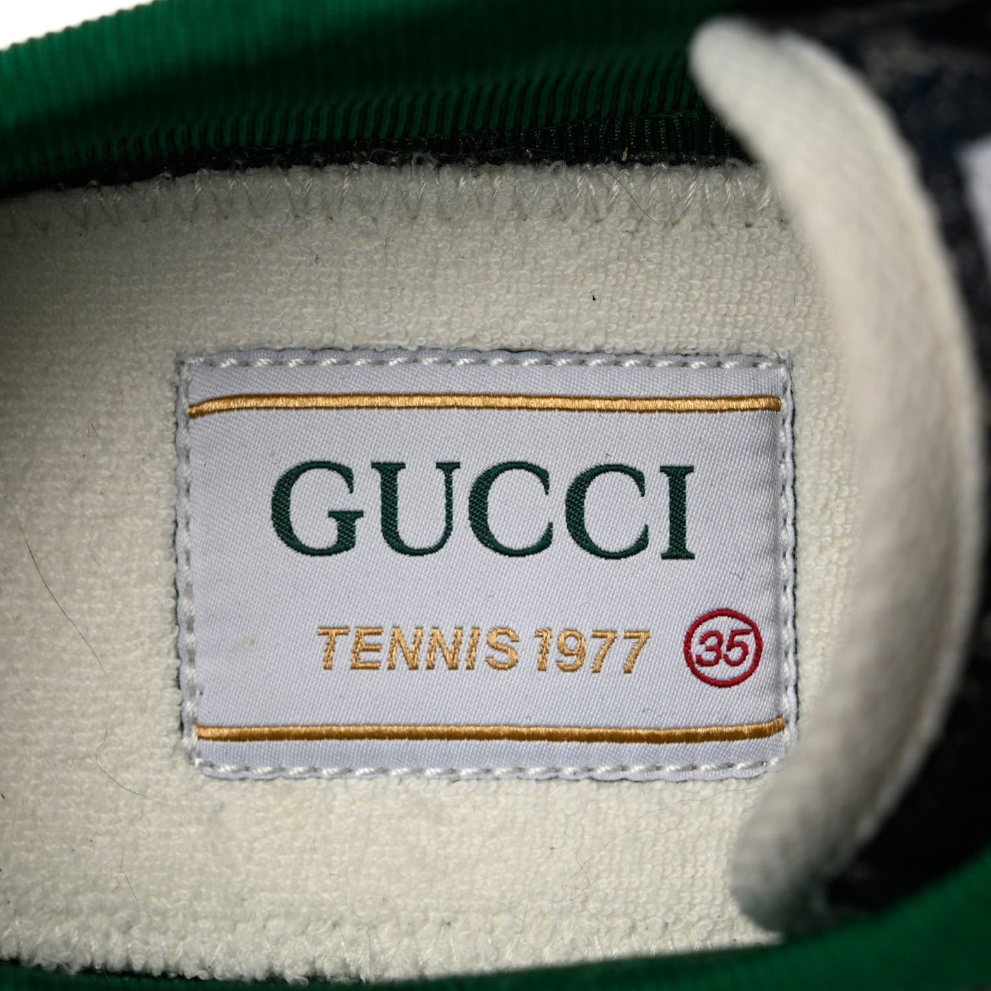 New Denim GG Monogram Web Womens 1977 Tennis Sneakers 35 Blue Tea Mystic White