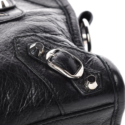 Balenciaga Agneau Classic Silver Hardware Mini City Logo Strap Black White 12 of 14