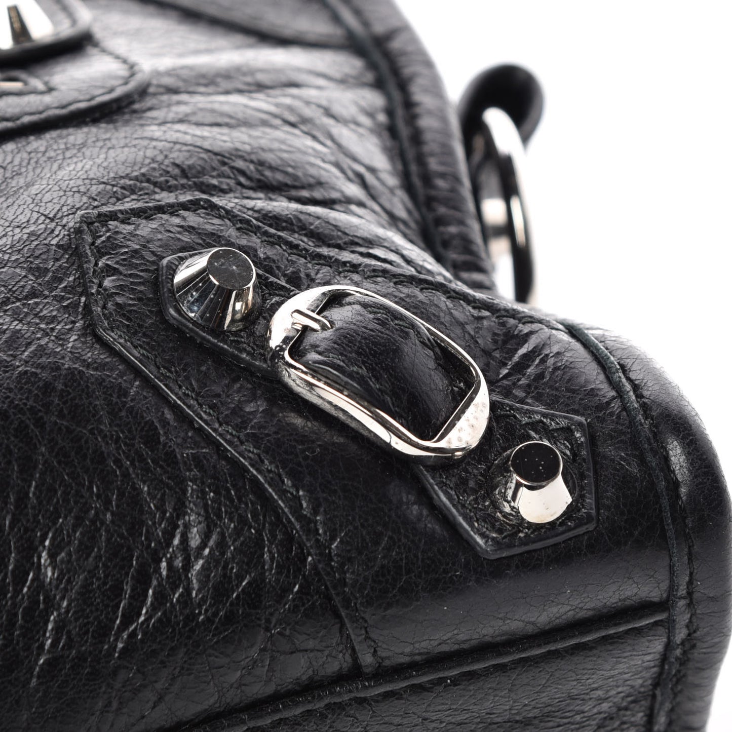 Agneau Classic Silver Hardware Mini City Logo Strap Black White
