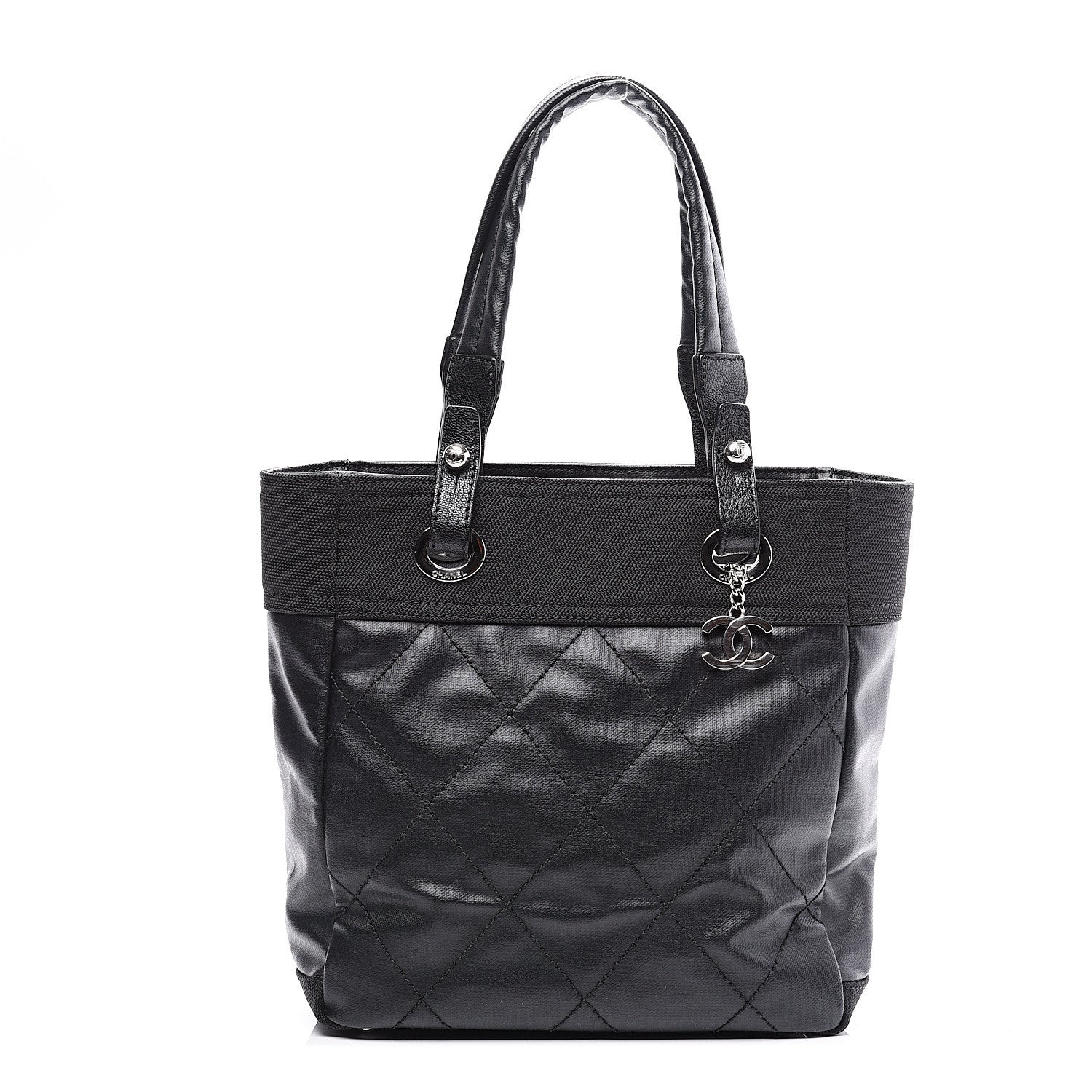 Chanel Coated Canvas Quilted Small Paris Biarritz Tote Black 1 of 9
