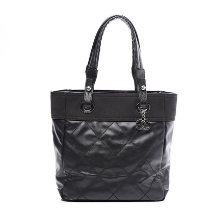 Chanel Coated Canvas Quilted Small Paris Biarritz Tote Black 1 of 9