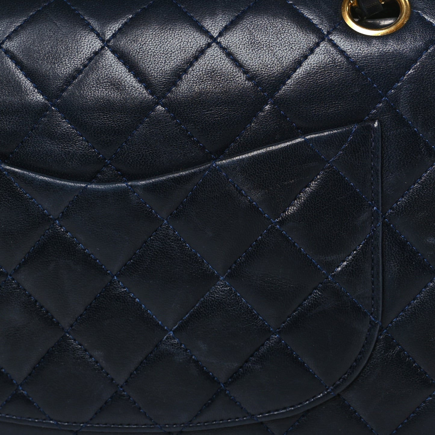 Lambskin Quilted Medium Double Flap Navy