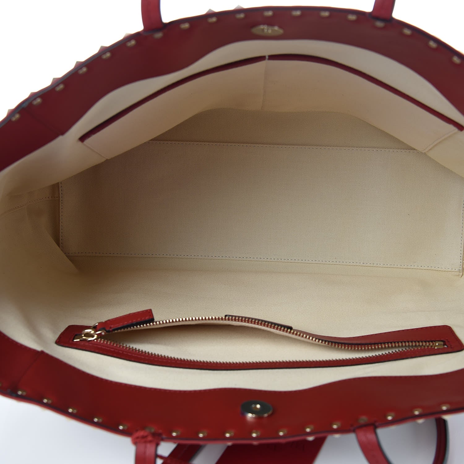 Valentino Garavani Calfskin Canvas Chevron Inlay Rockstud Shoulder Tote Red White Blue 5 of 8