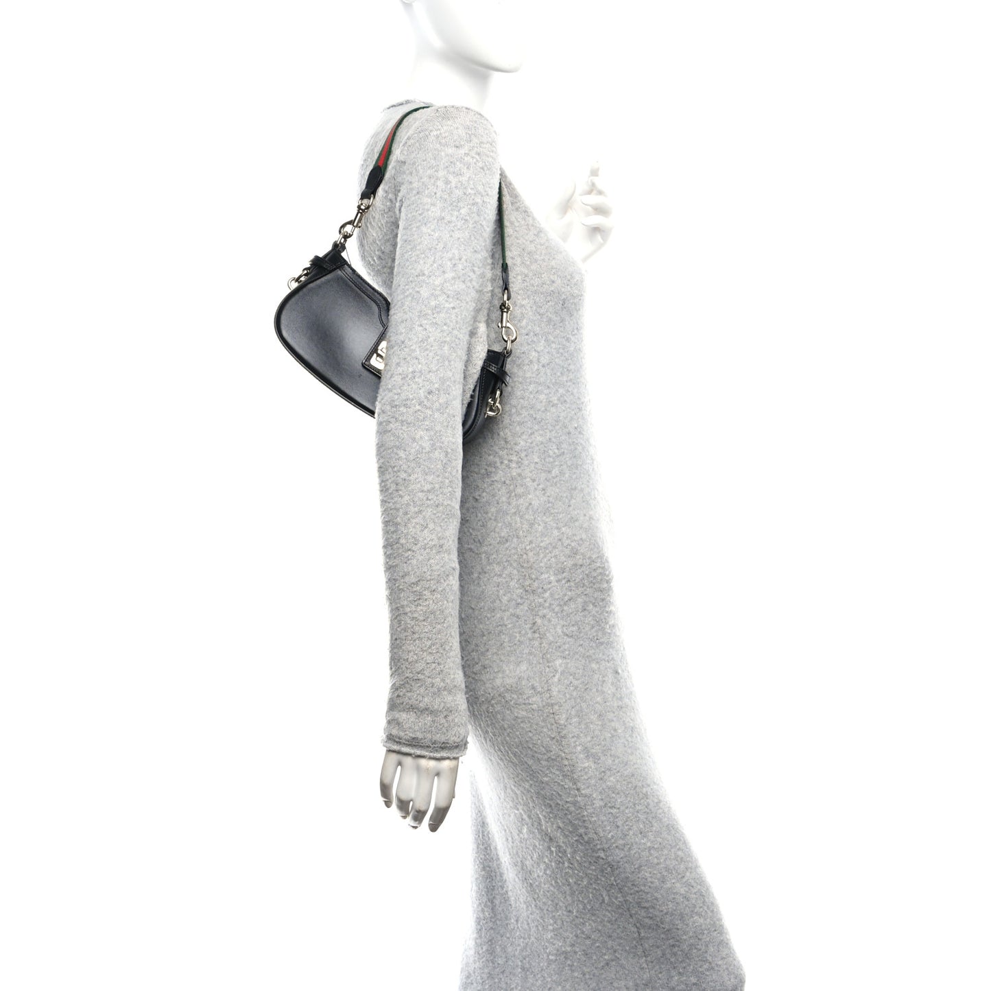 Calfskin Mini Moon Side Shoulder Bag Black