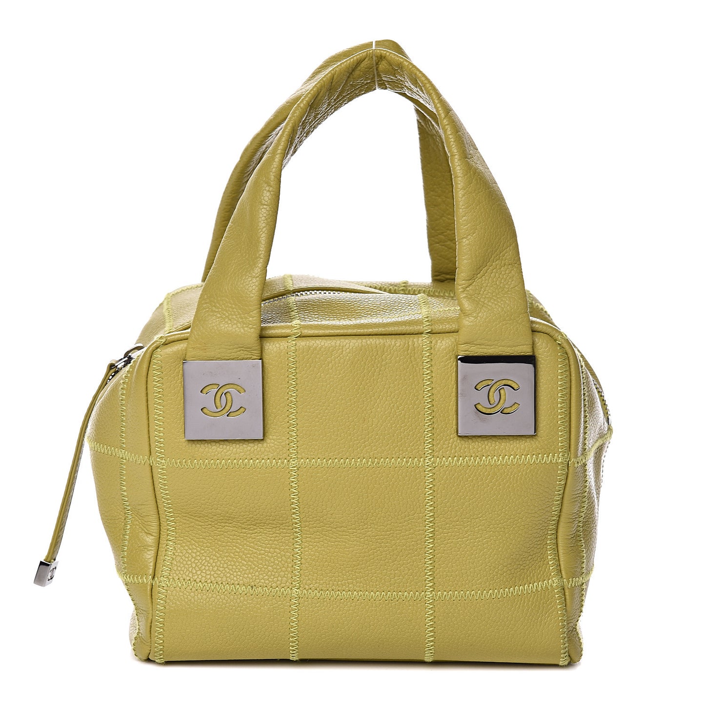 Caviar Square Stitched Tote Chartreuse