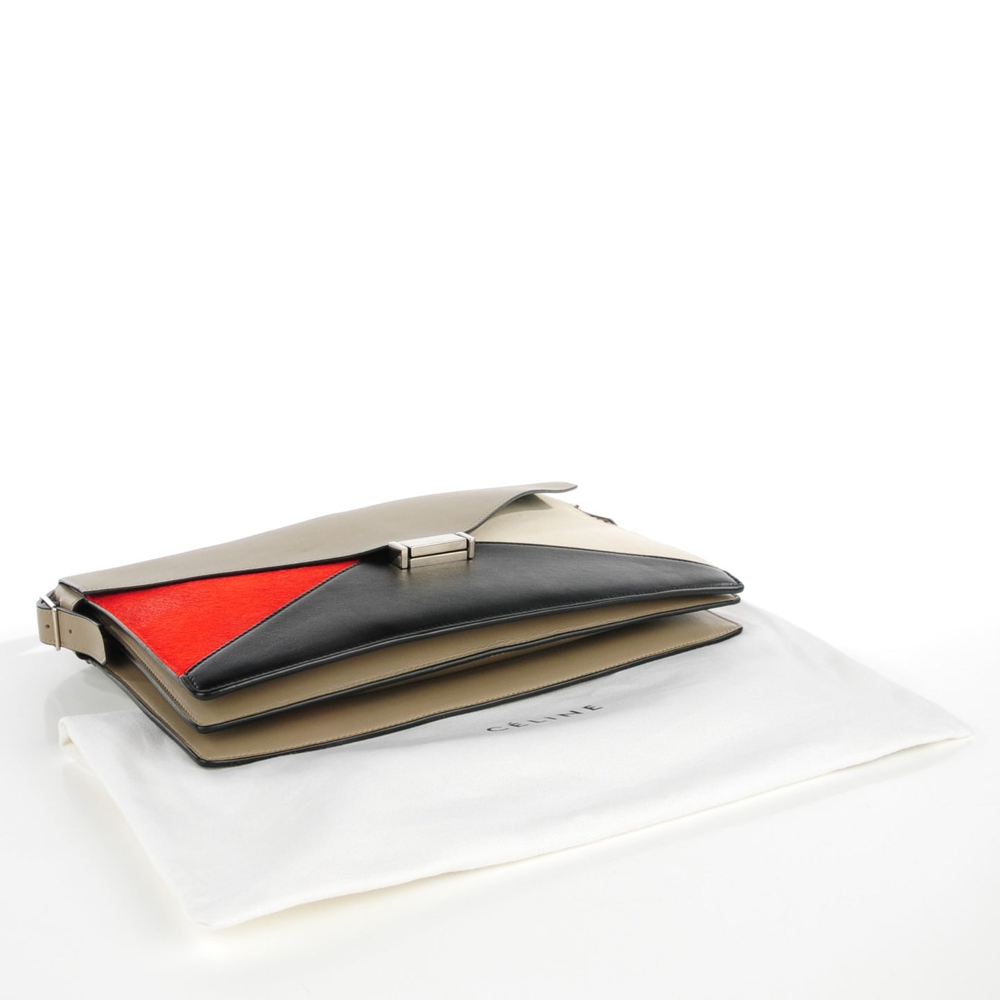 Calf Hair Calfskin Medium Tri-Color Diamond Clutch Beige