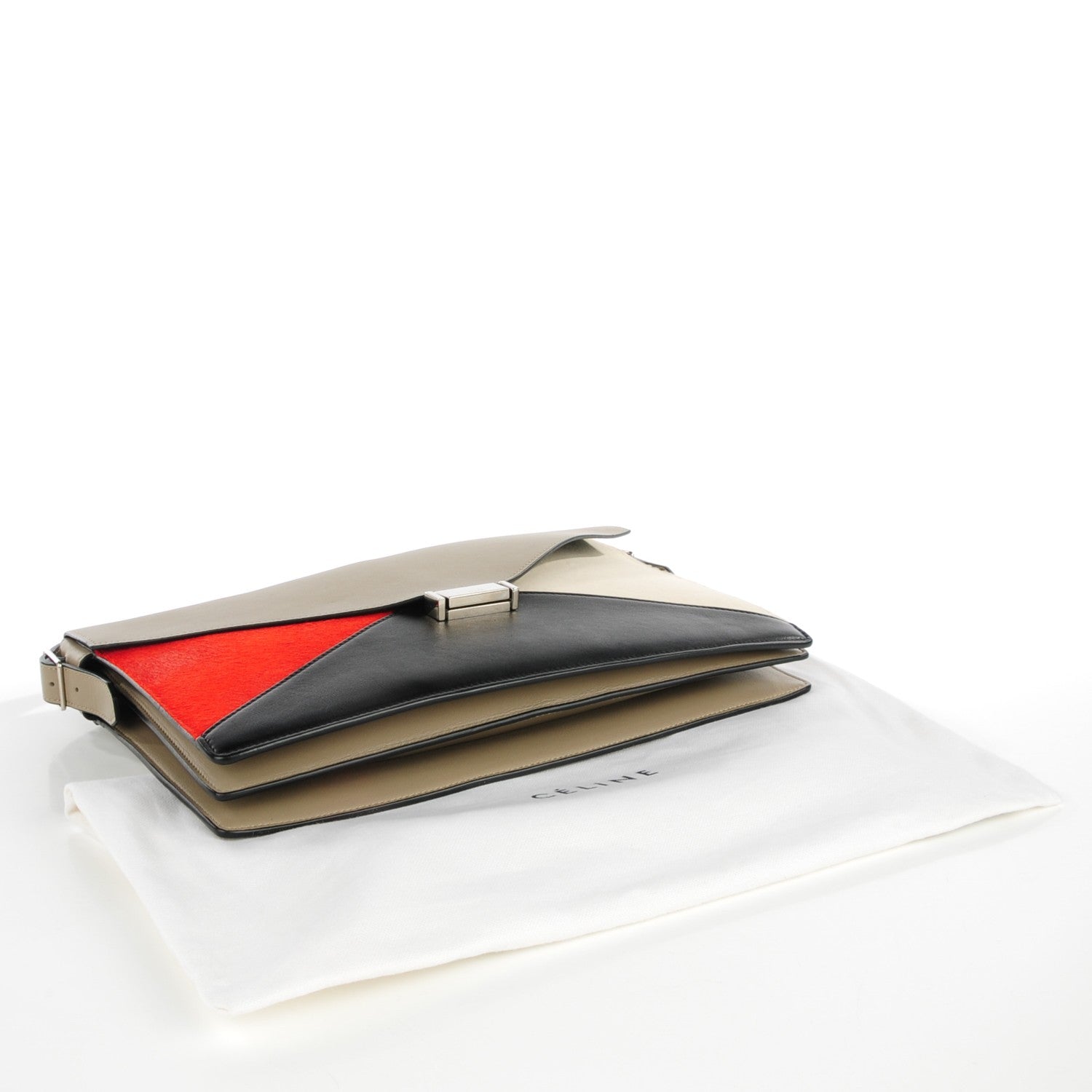 Celine Calf Hair Calfskin Medium Tri-Color Diamond Clutch Beige 4 of 7