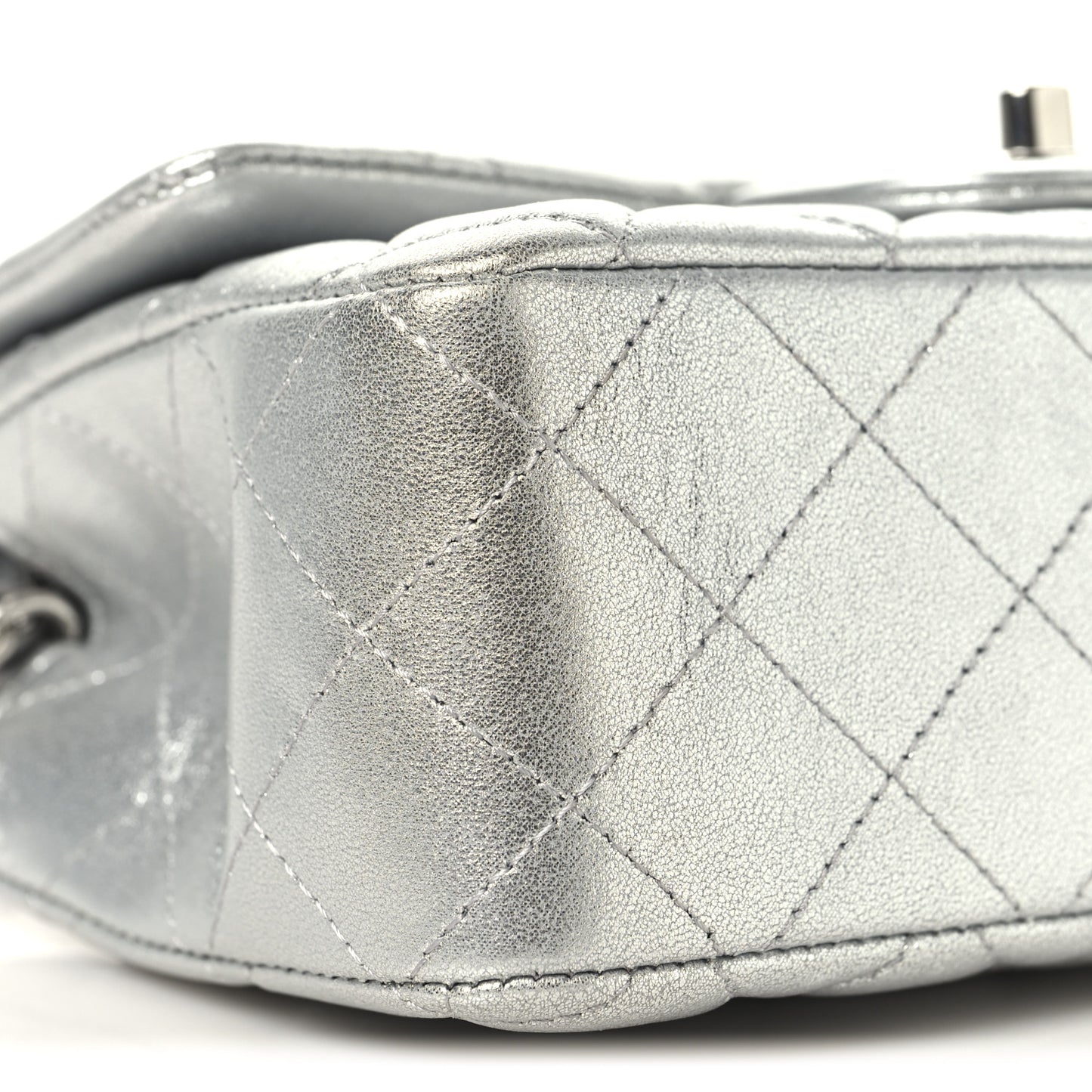 Metallic Lambskin Quilted Mini Rectangular Flap Silver