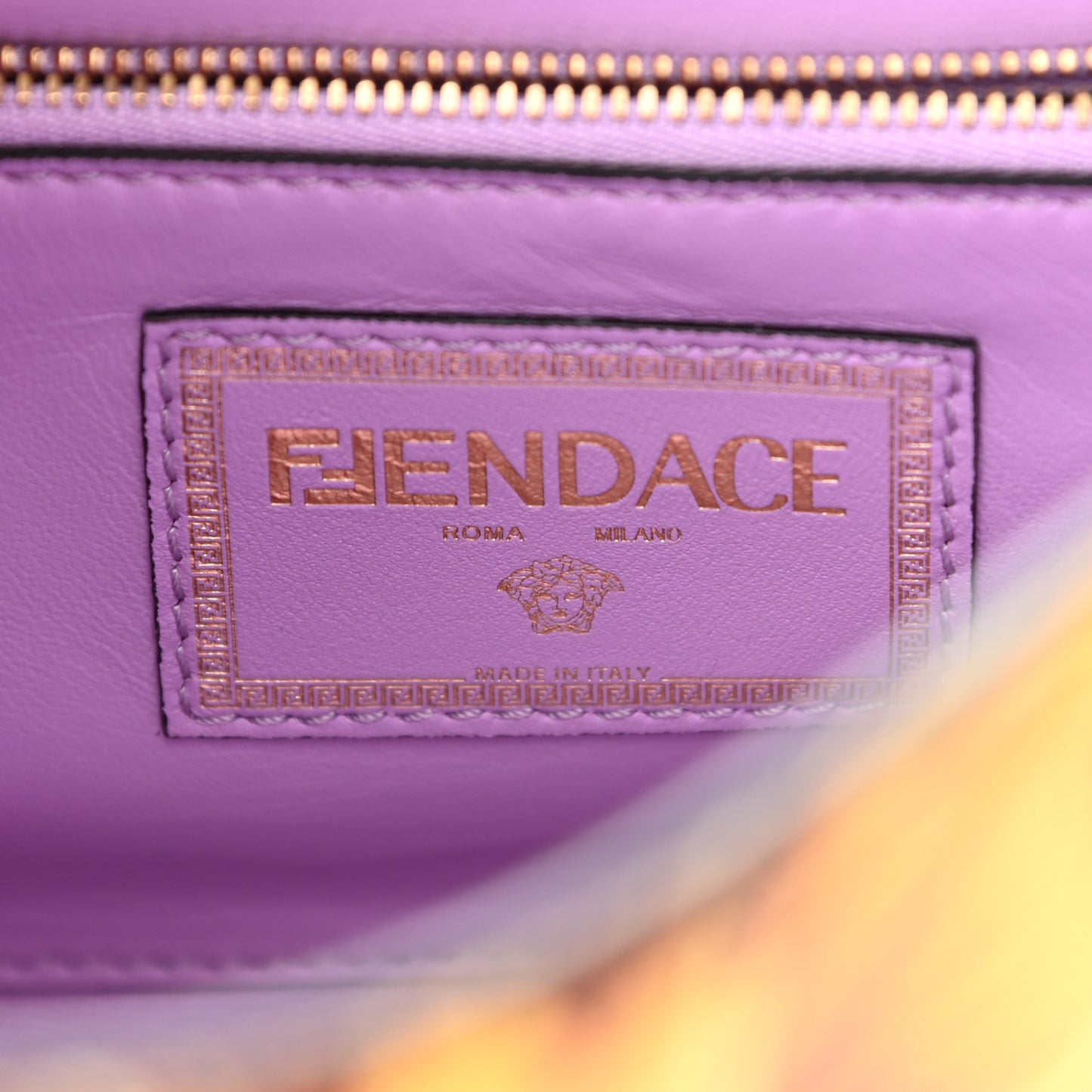 X FENDI Grained Calfskin Fendace La Medusa Medium Top Handle Bag Baby Blue Multicolor