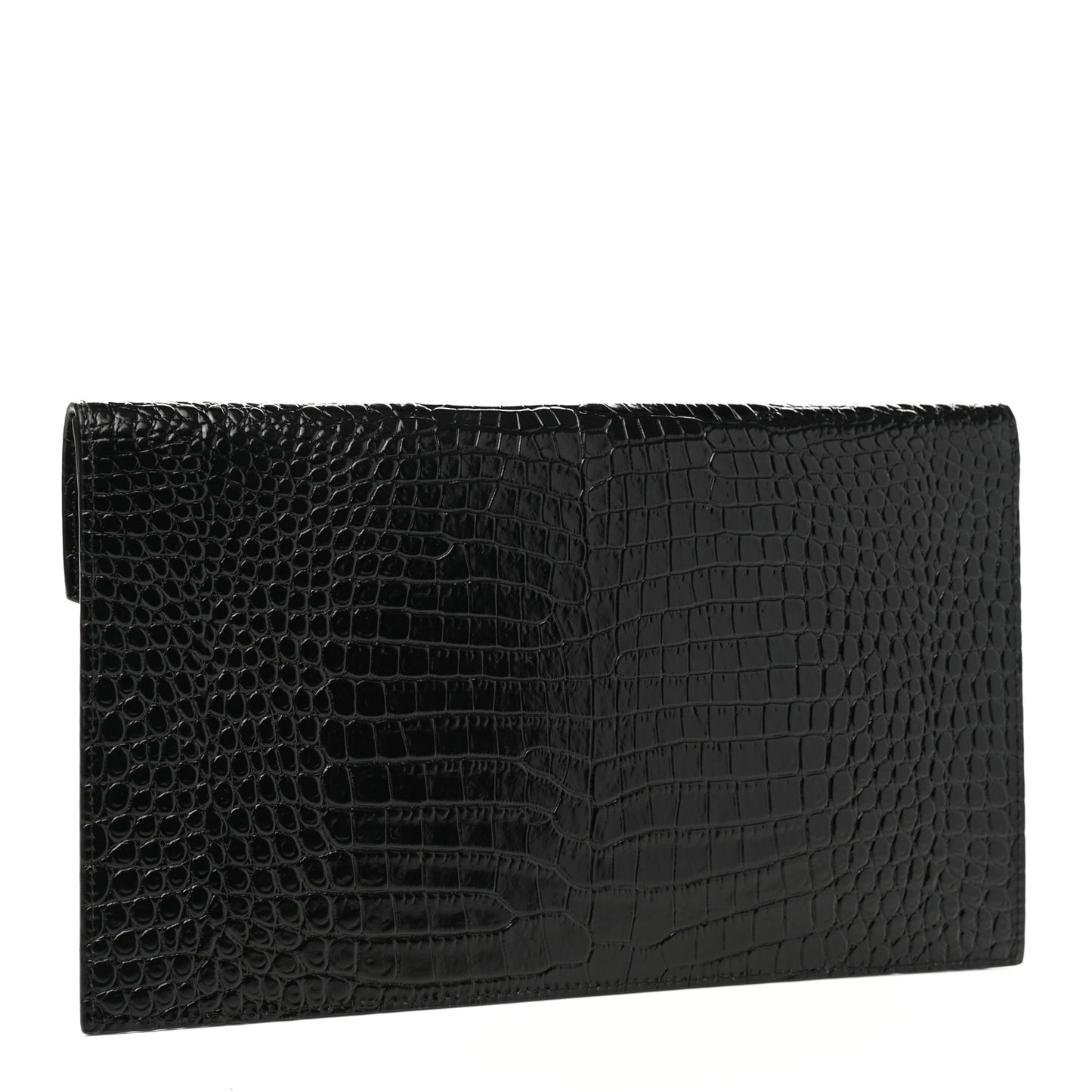 Calfskin Crocodile Embossed Uptown Monogram Pouch Black