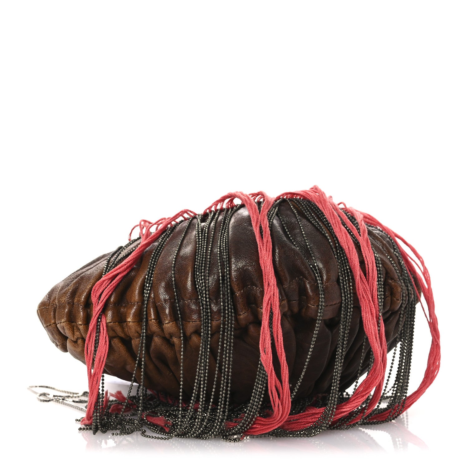 Fendi Nappa Nuvolata Beaded Fringe Spy Clutch Brown Red 4 of 11